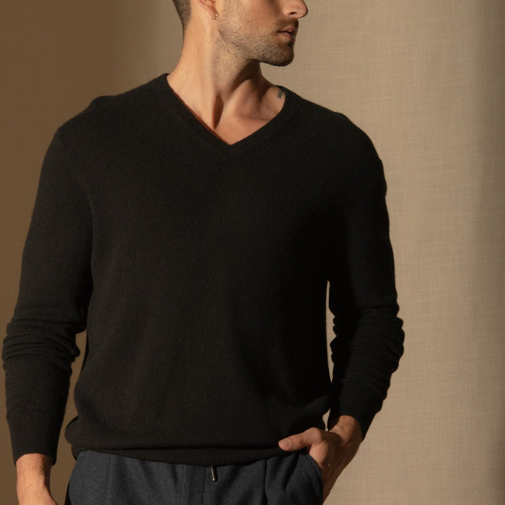 alexander pull col v noir 100% cachemire