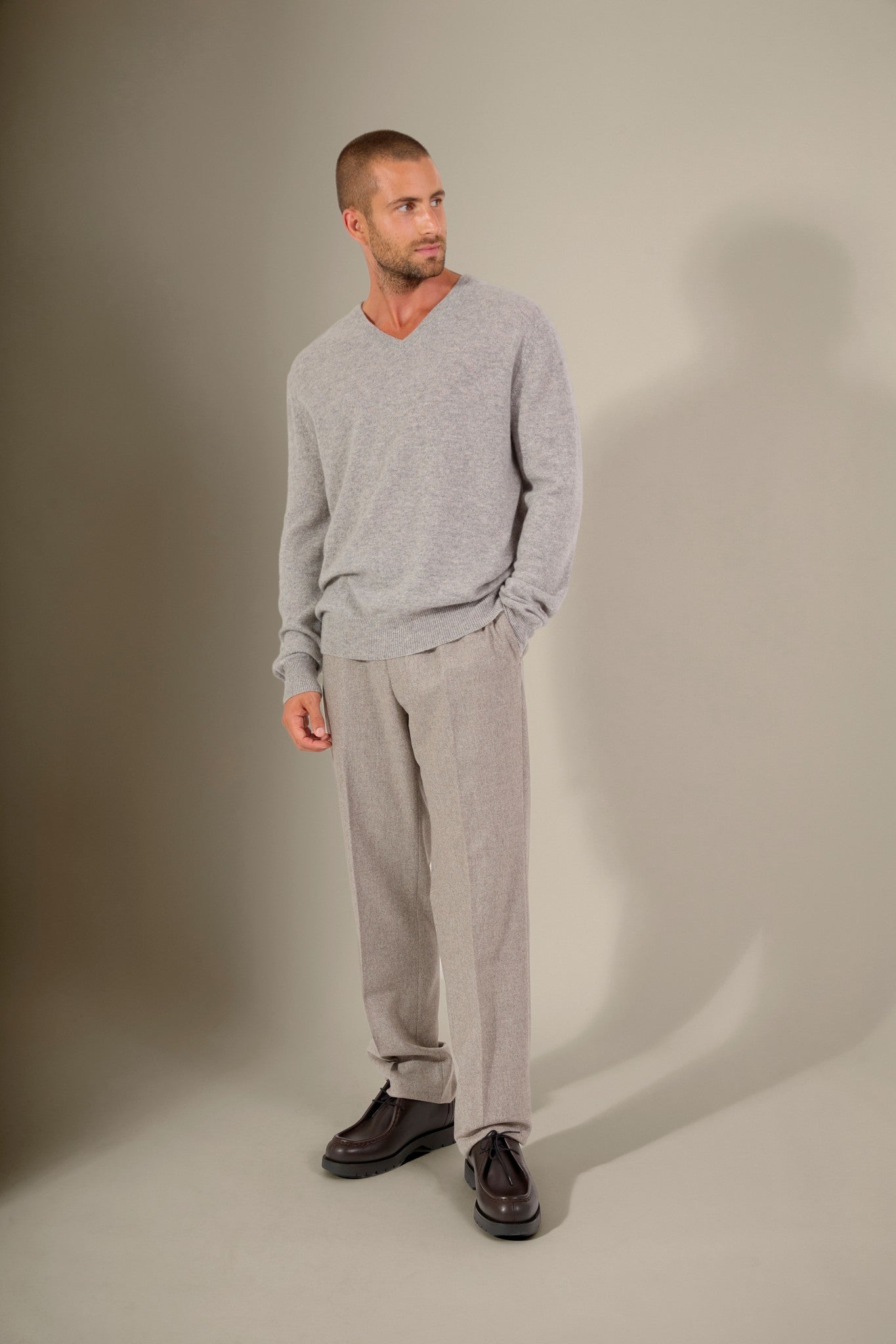 alexander pull col v nuage chiné 100% cachemire