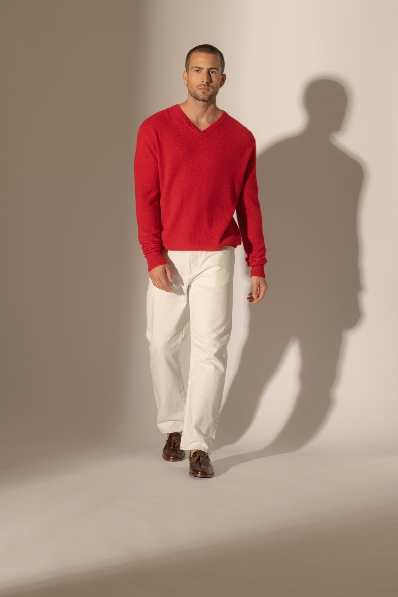 alexander pull col v rouge 100% cachemire