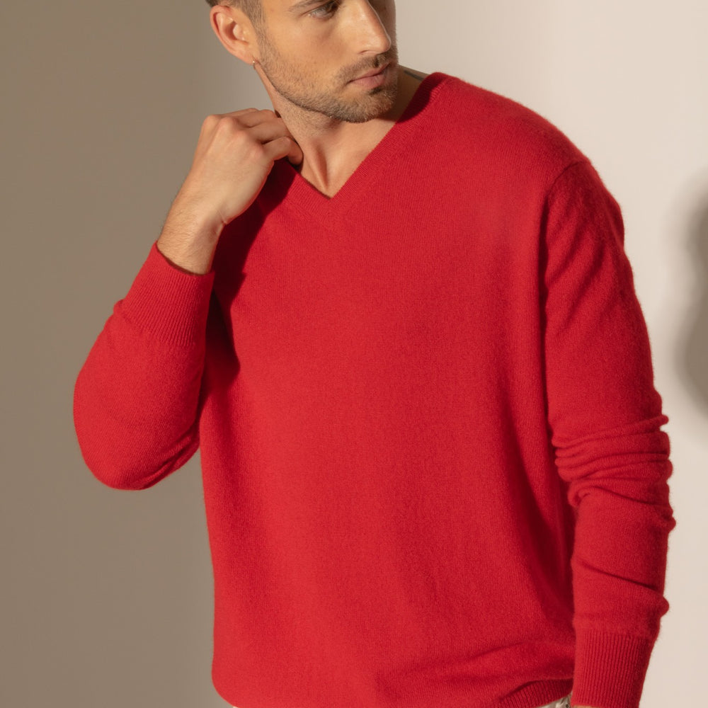 alexander pull col v rouge 100% cachemire