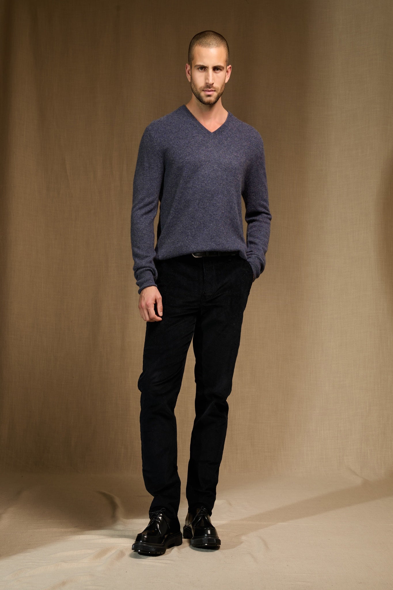 alexander pull col v violet gris chiné 100% cachemire