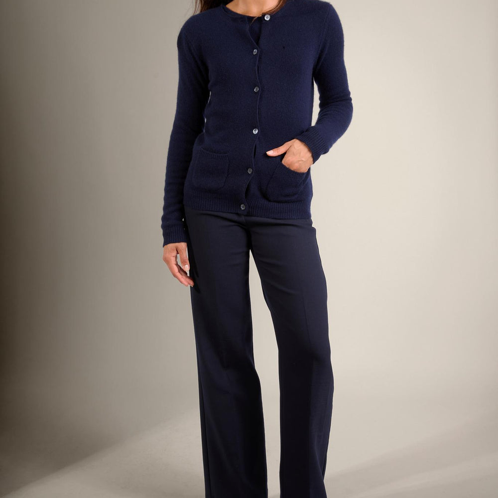ALYA cardigan col rond 4 fils navy 100% cachemire