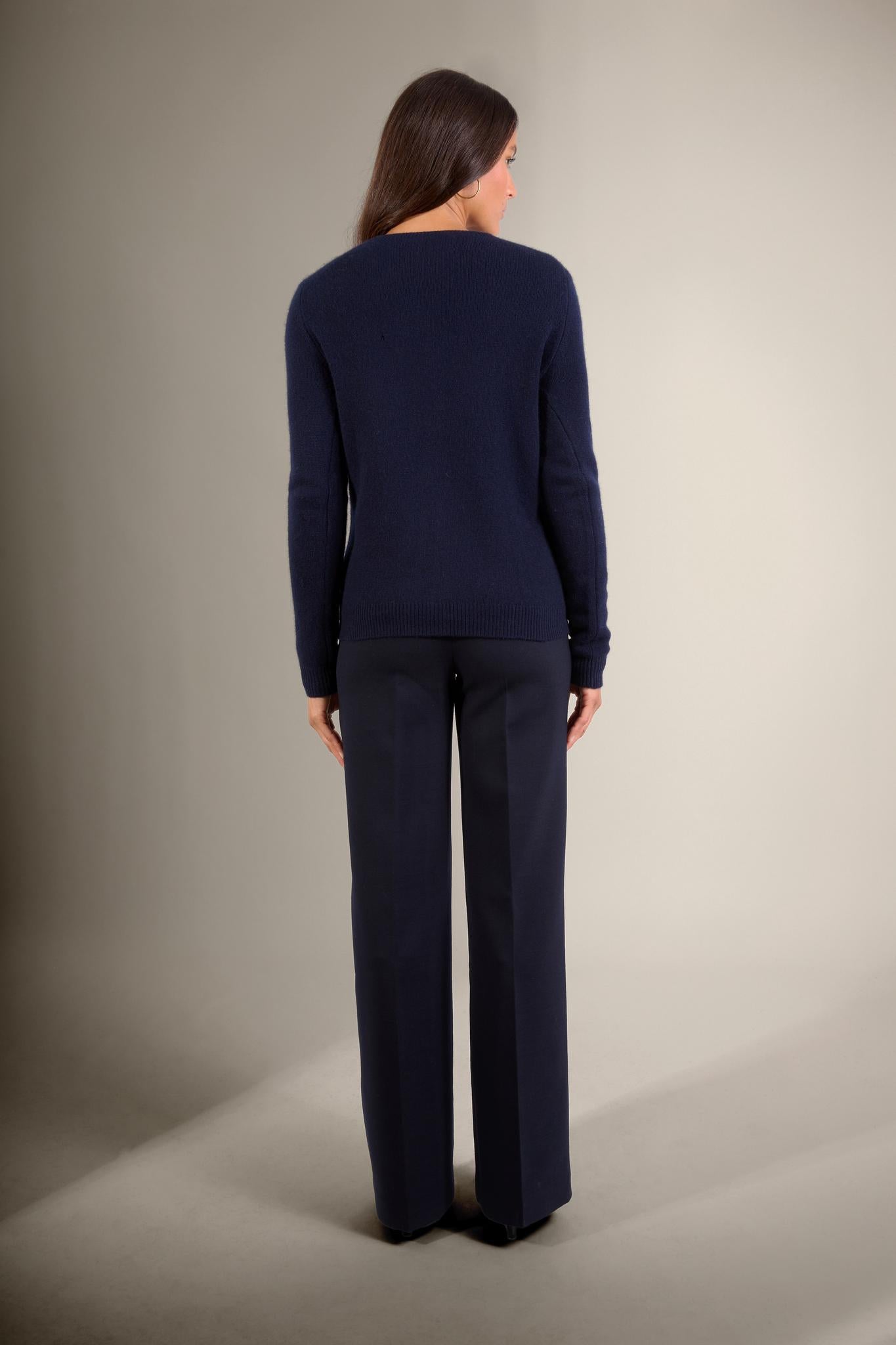 ALYA cardigan col rond 4 fils navy 100% cachemire