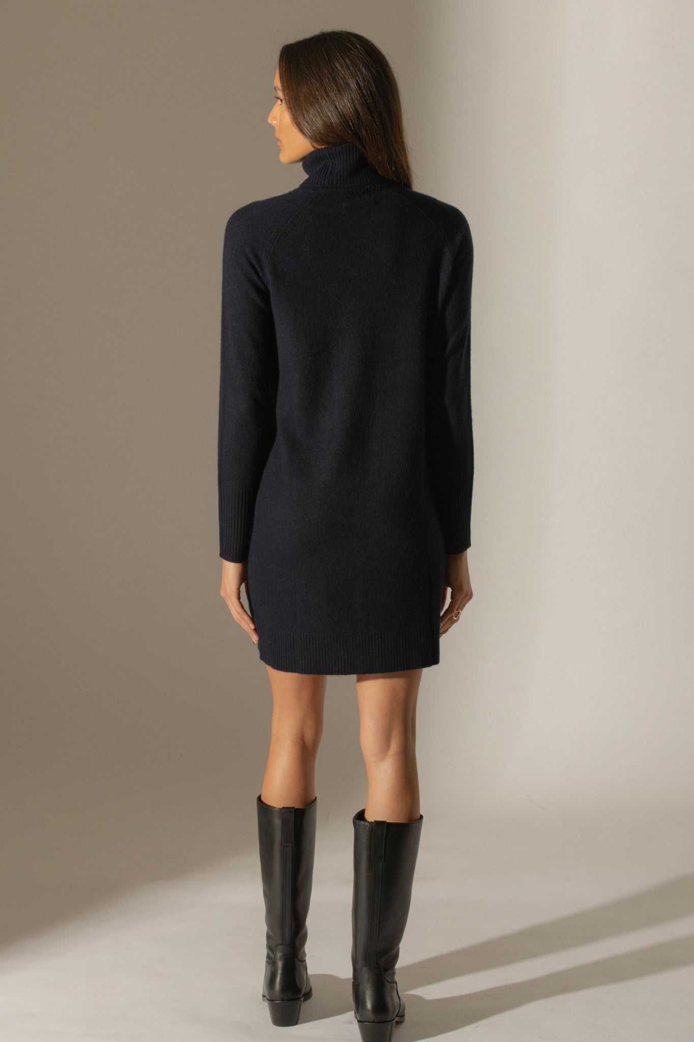 amanda robe col roulé navy 100% cachemire