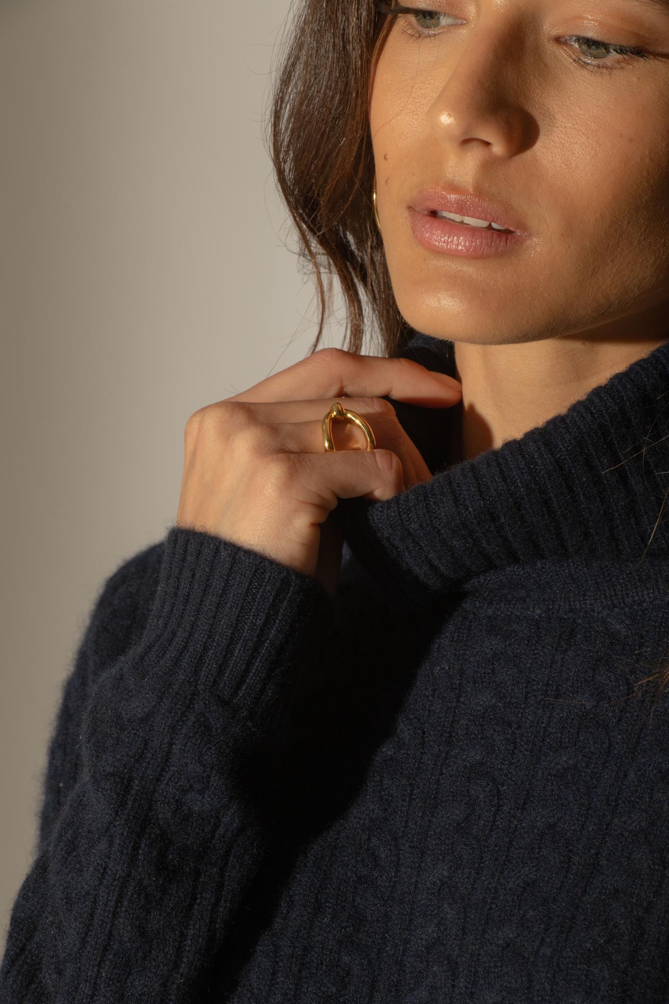 AMELIA pull col roulé 4 fils navy 100% cachemire