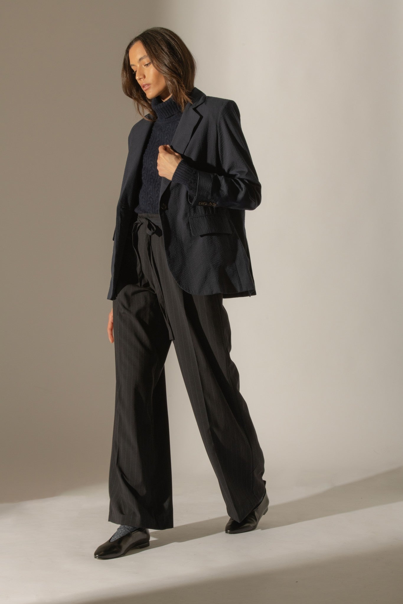 amelia pull col roulé 4 fils navy 100% cachemire