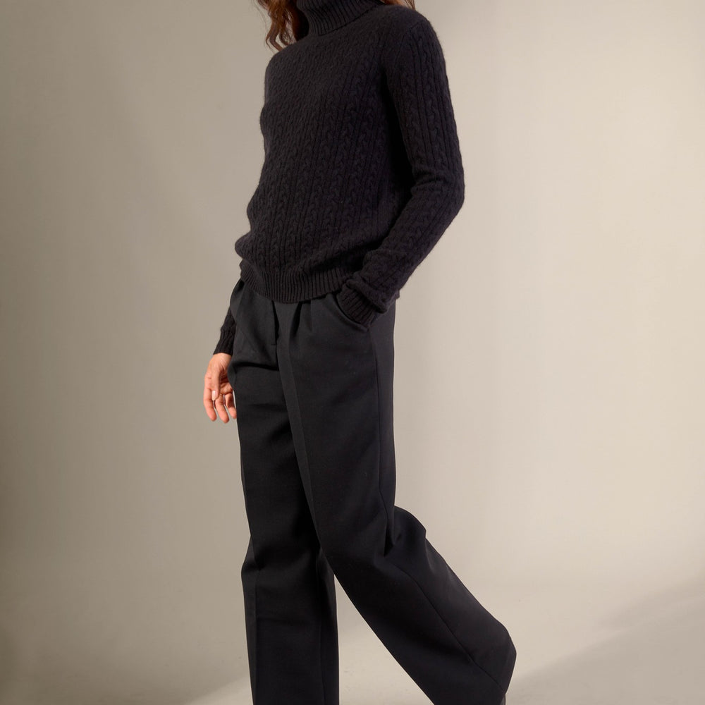 amelia pull col roulé 4 fils noir 100% cachemire