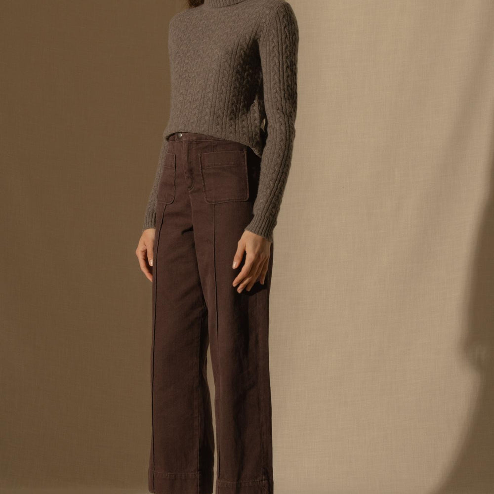 AMELIA pull col roulé 4 fils taupe chiné 100% cachemire