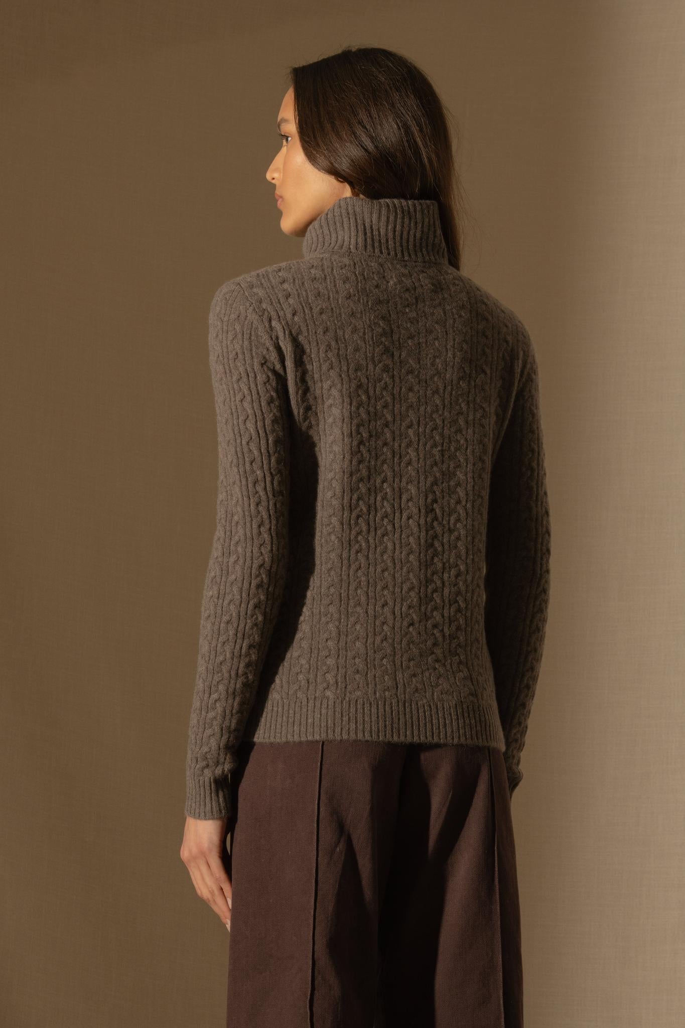 AMELIA pull col roulé 4 fils taupe chiné 100% cachemire
