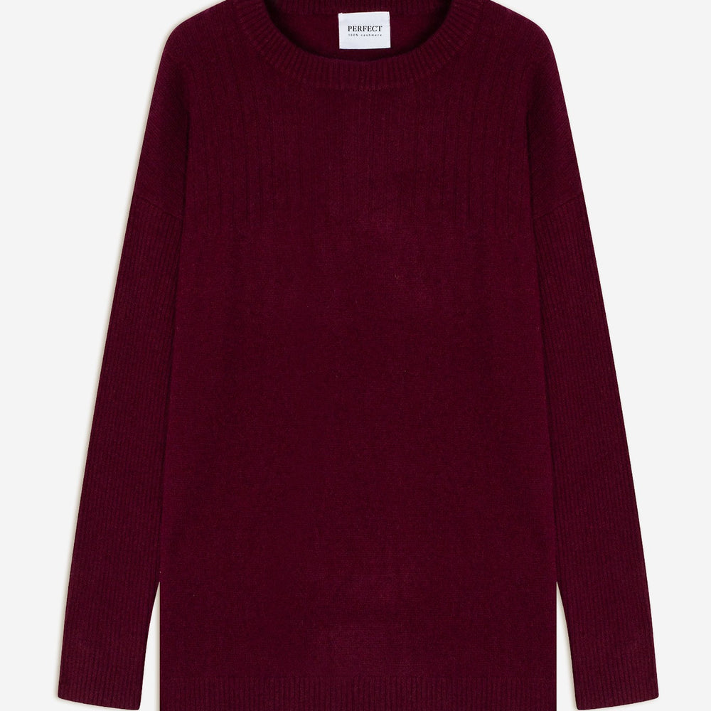 amvira pull col rond bordeaux 100% cachemire