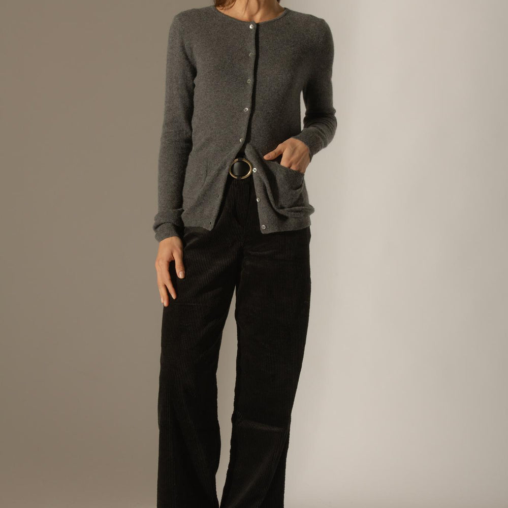 AMY cardigan col rond anthracite chiné 100% cachemire