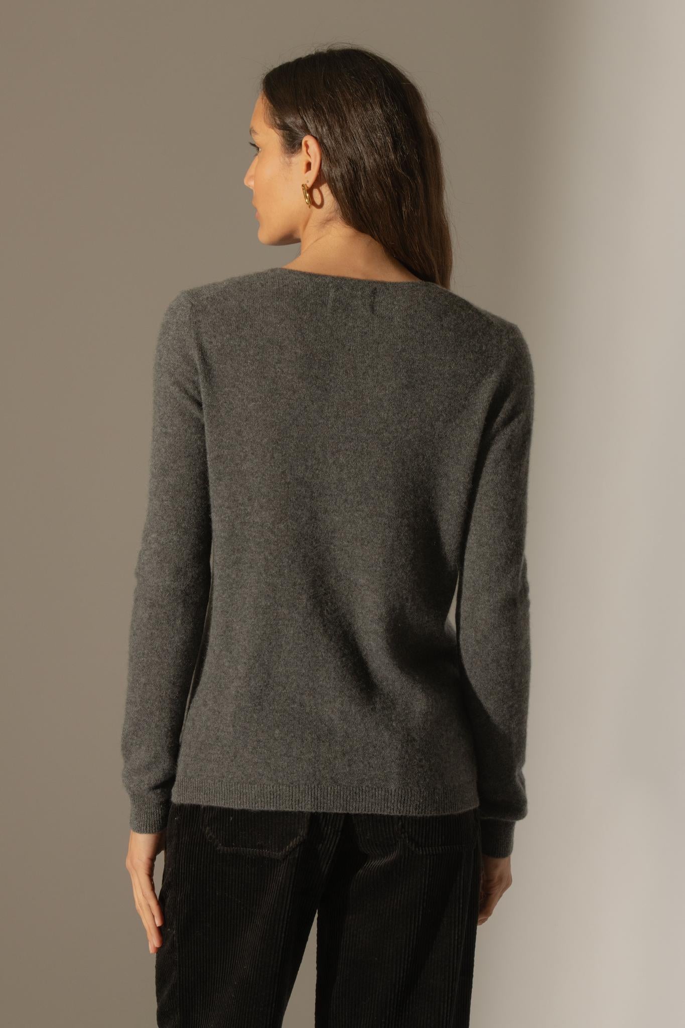 AMY cardigan col rond anthracite chiné 100% cachemire