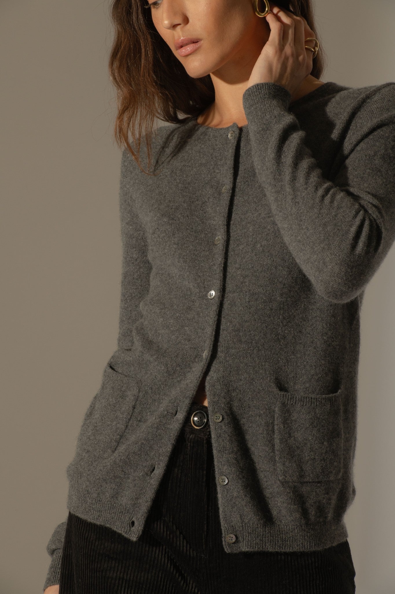 amy cardigan col rond anthracite chiné 100% cachemire