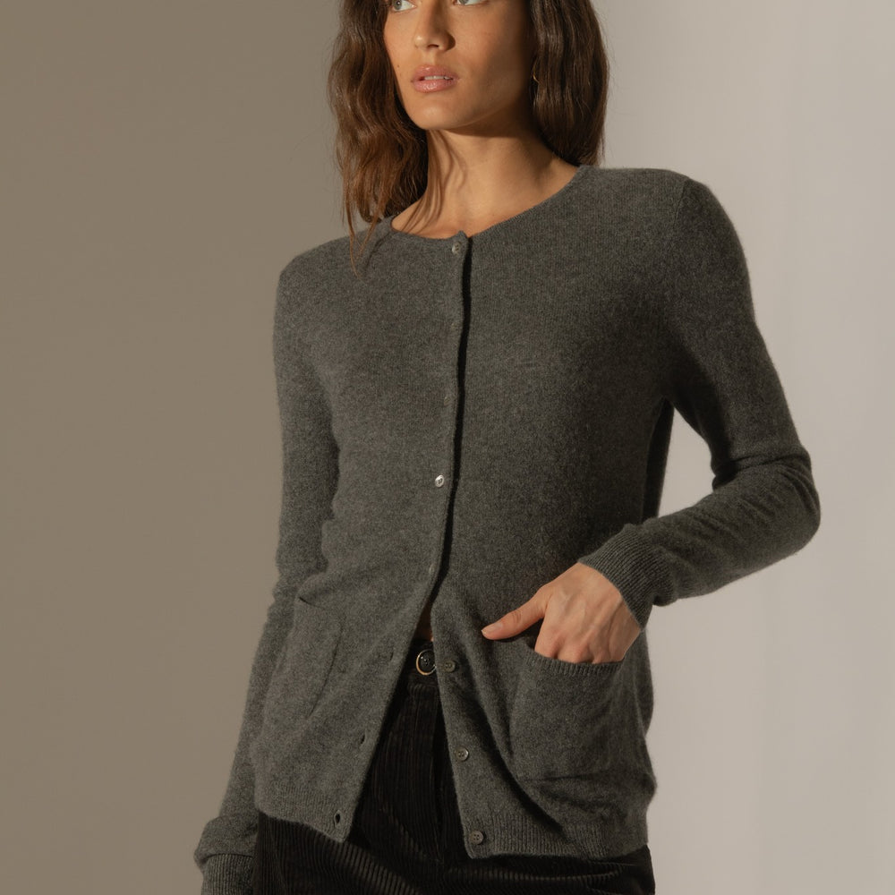 amy cardigan col rond anthracite chiné 100% cachemire