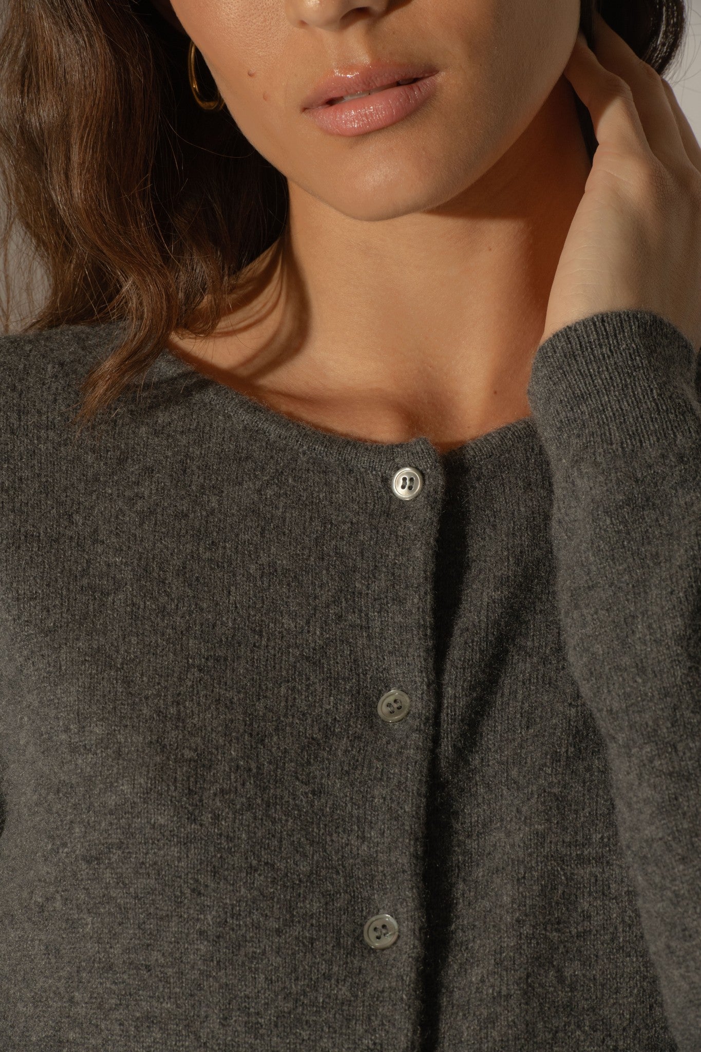 amy cardigan col rond anthracite chiné 100% cachemire