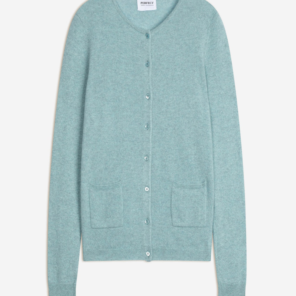 amy cardigan col rond aqua chiné 100% cachemire