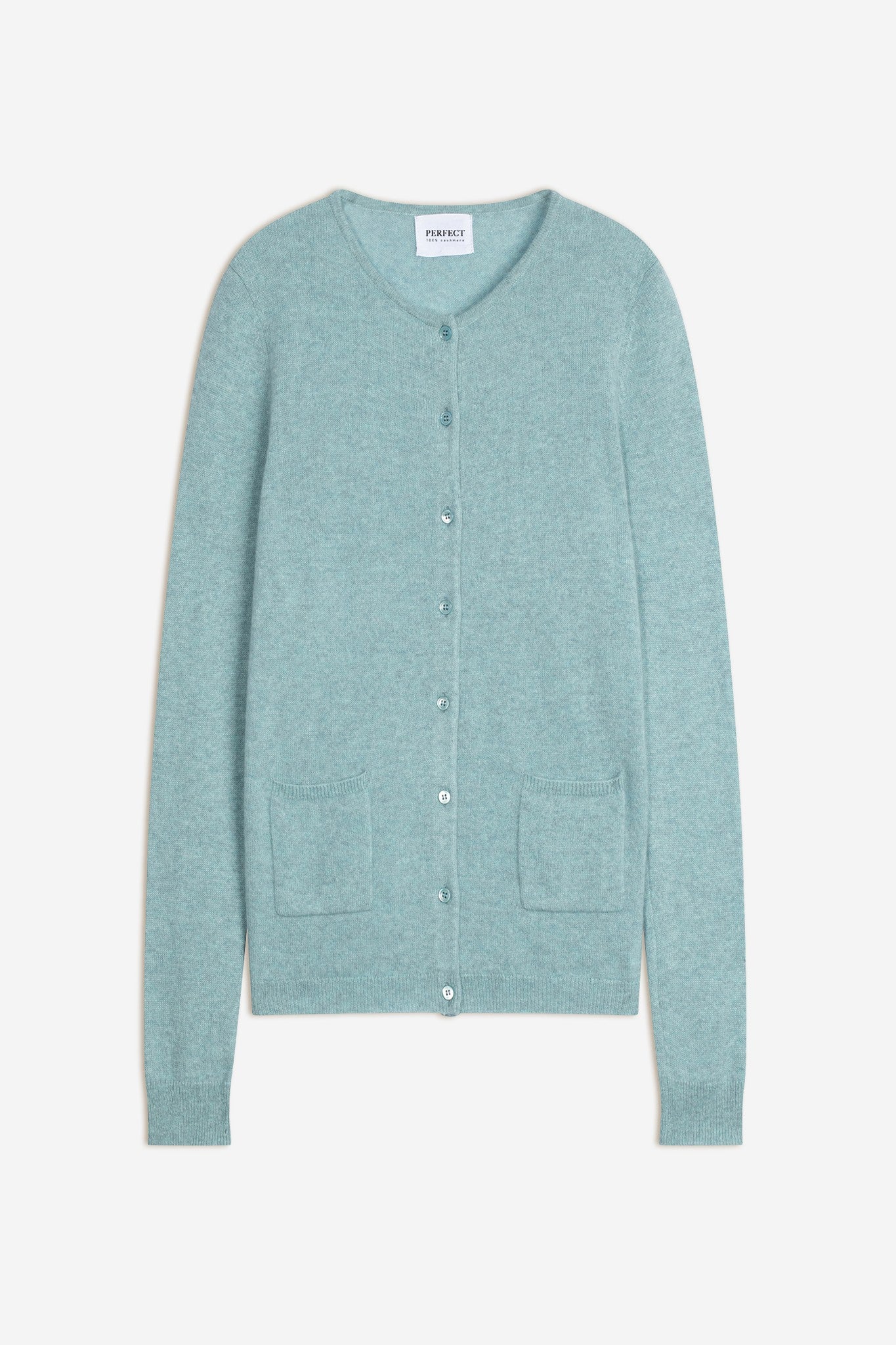 amy cardigan col rond aqua chiné 100% cachemire