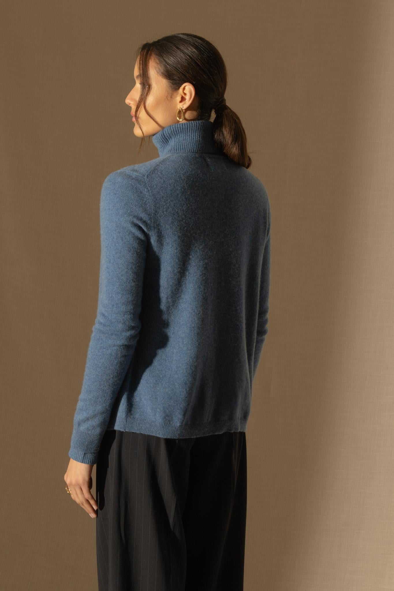 AMY cardigan col rond bleu denim 100% cachemire