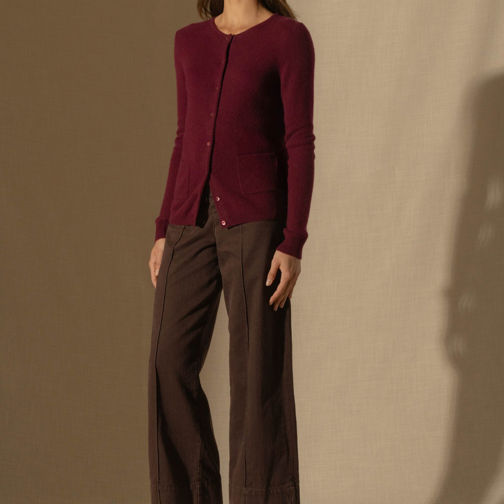 amy cardigan col rond bordeaux 100% cachemire