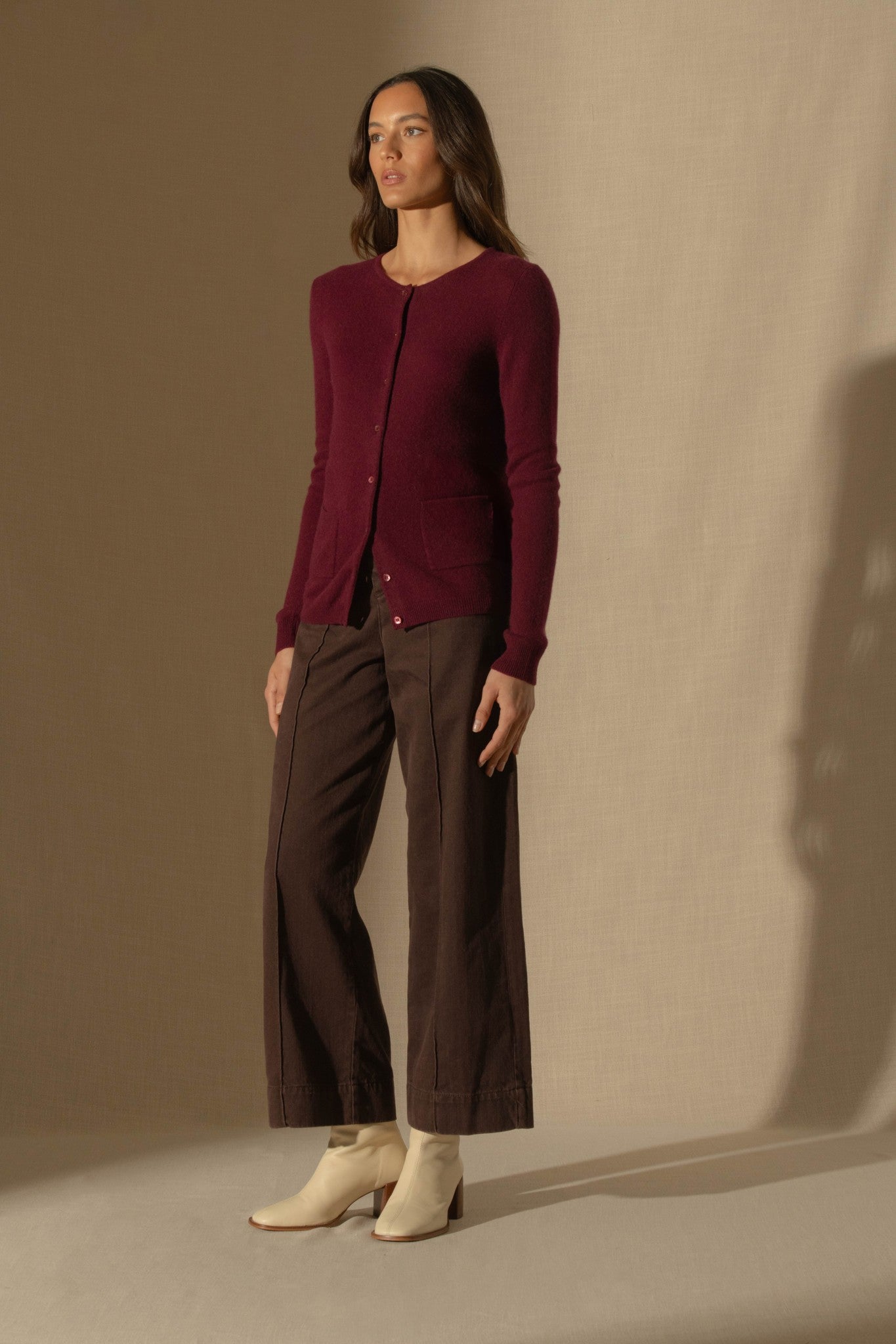 amy cardigan col rond bordeaux 100% cachemire