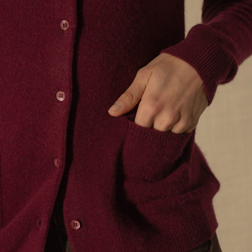 amy cardigan col rond bordeaux 100% cachemire