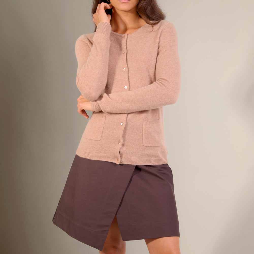 amy cardigan col rond camel chiné 100% cachemire