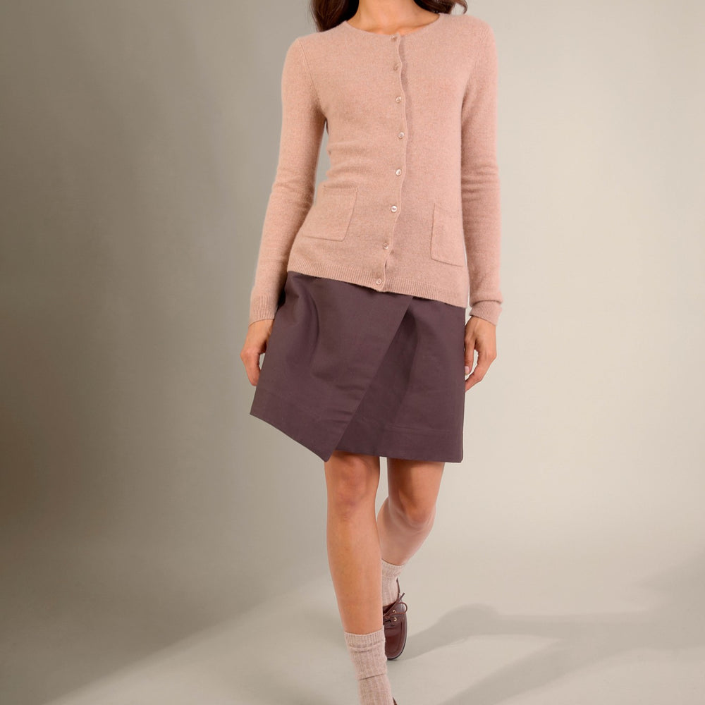 amy cardigan col rond camel chiné 100% cachemire