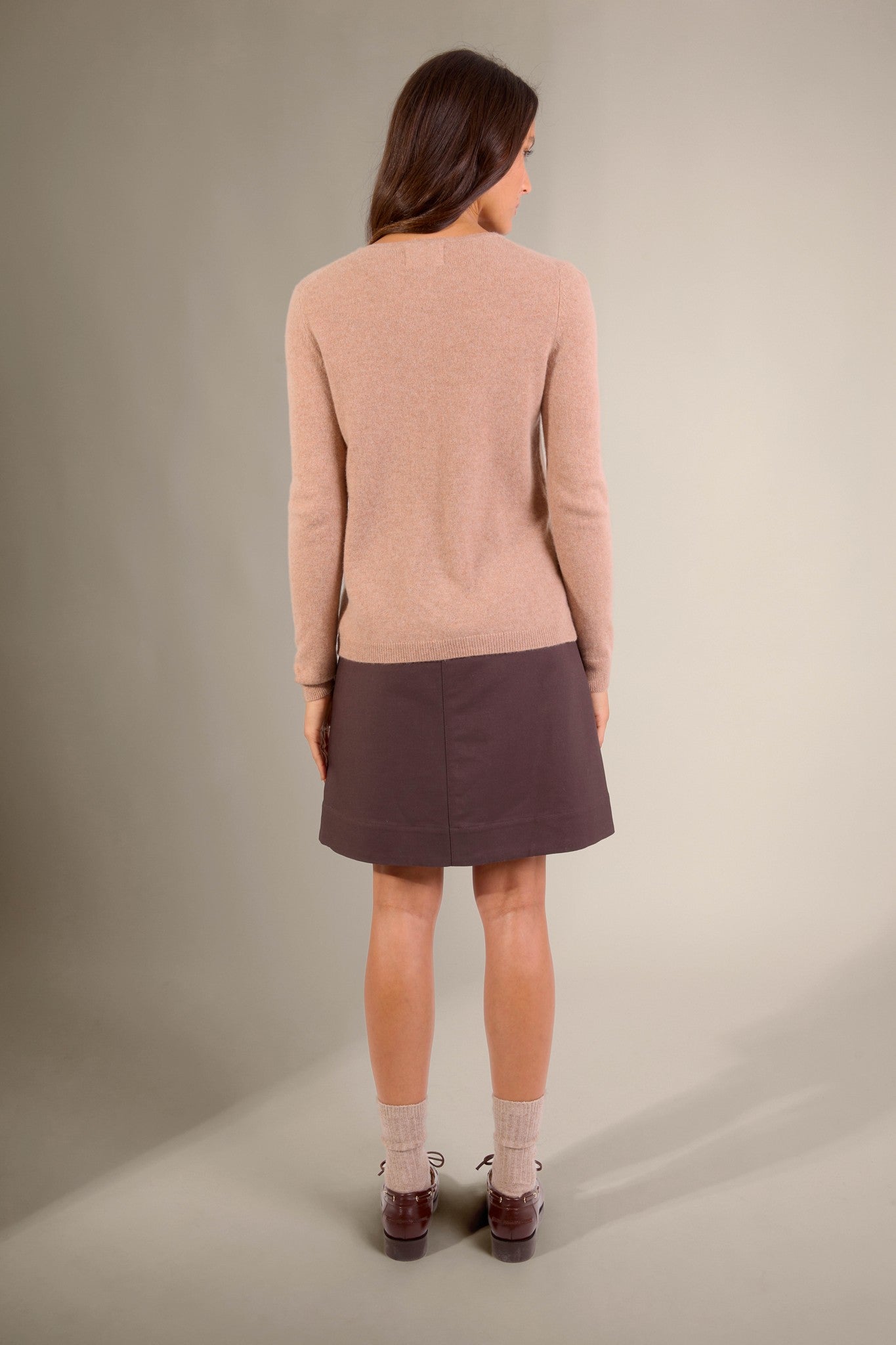 amy cardigan col rond camel chiné 100% cachemire