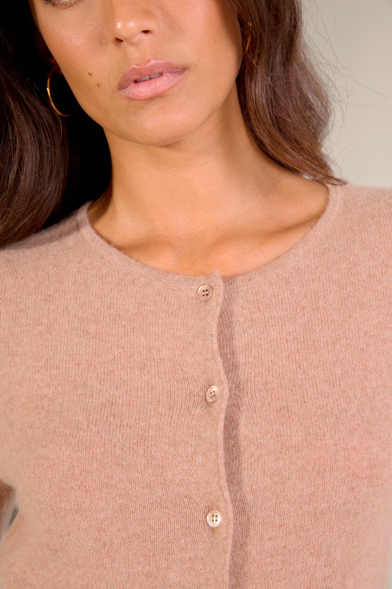 amy cardigan col rond camel chiné 100% cachemire