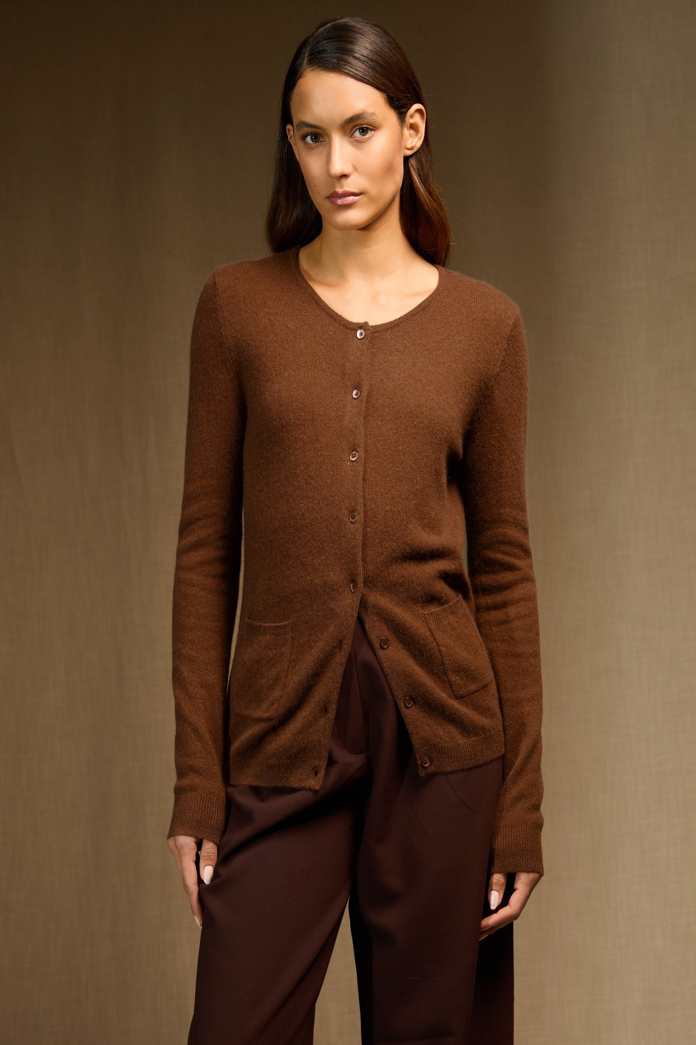 amy cardigan col rond cannelle 100% cachemire