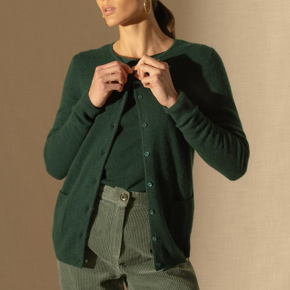 AMY cardigan col rond cyprès 100% cachemire