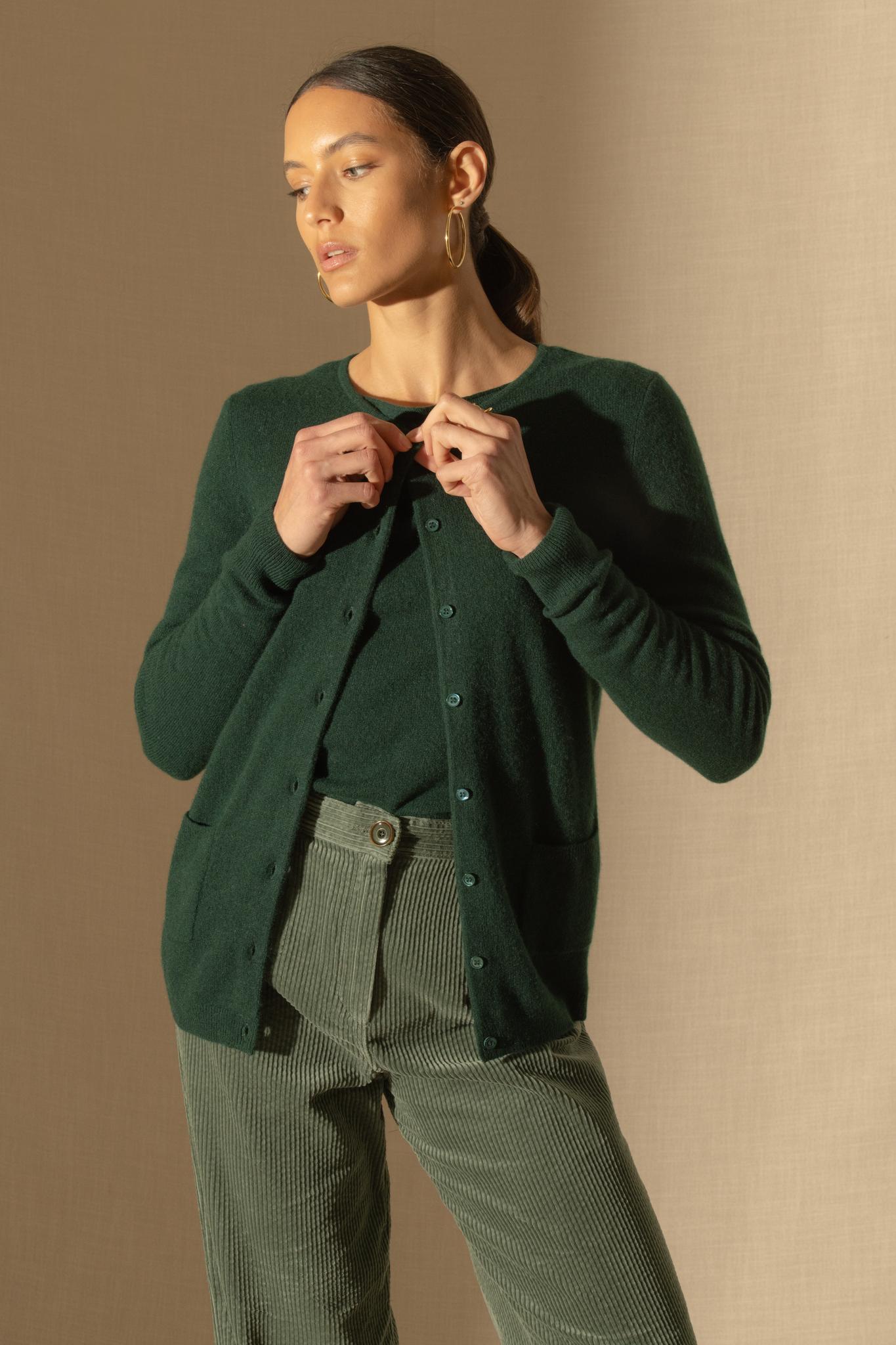 AMY cardigan col rond cyprès 100% cachemire