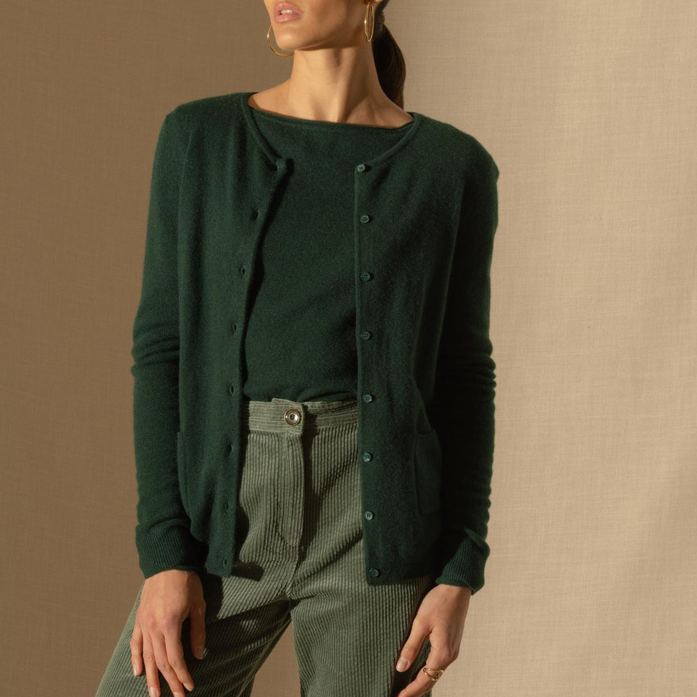 AMY cardigan col rond cyprès 100% cachemire