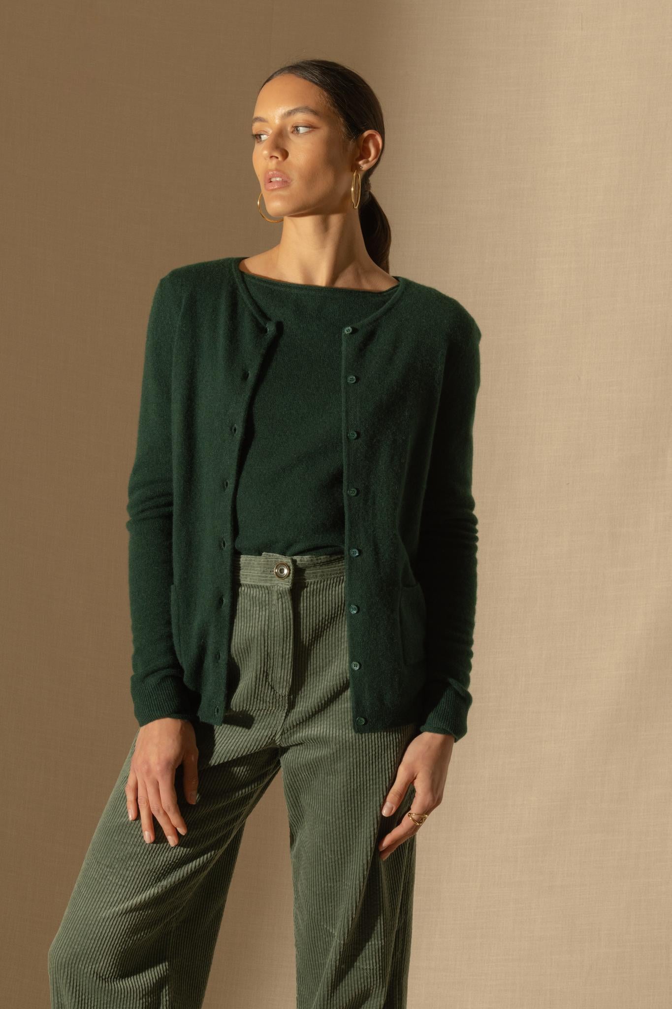 AMY cardigan col rond cyprès 100% cachemire