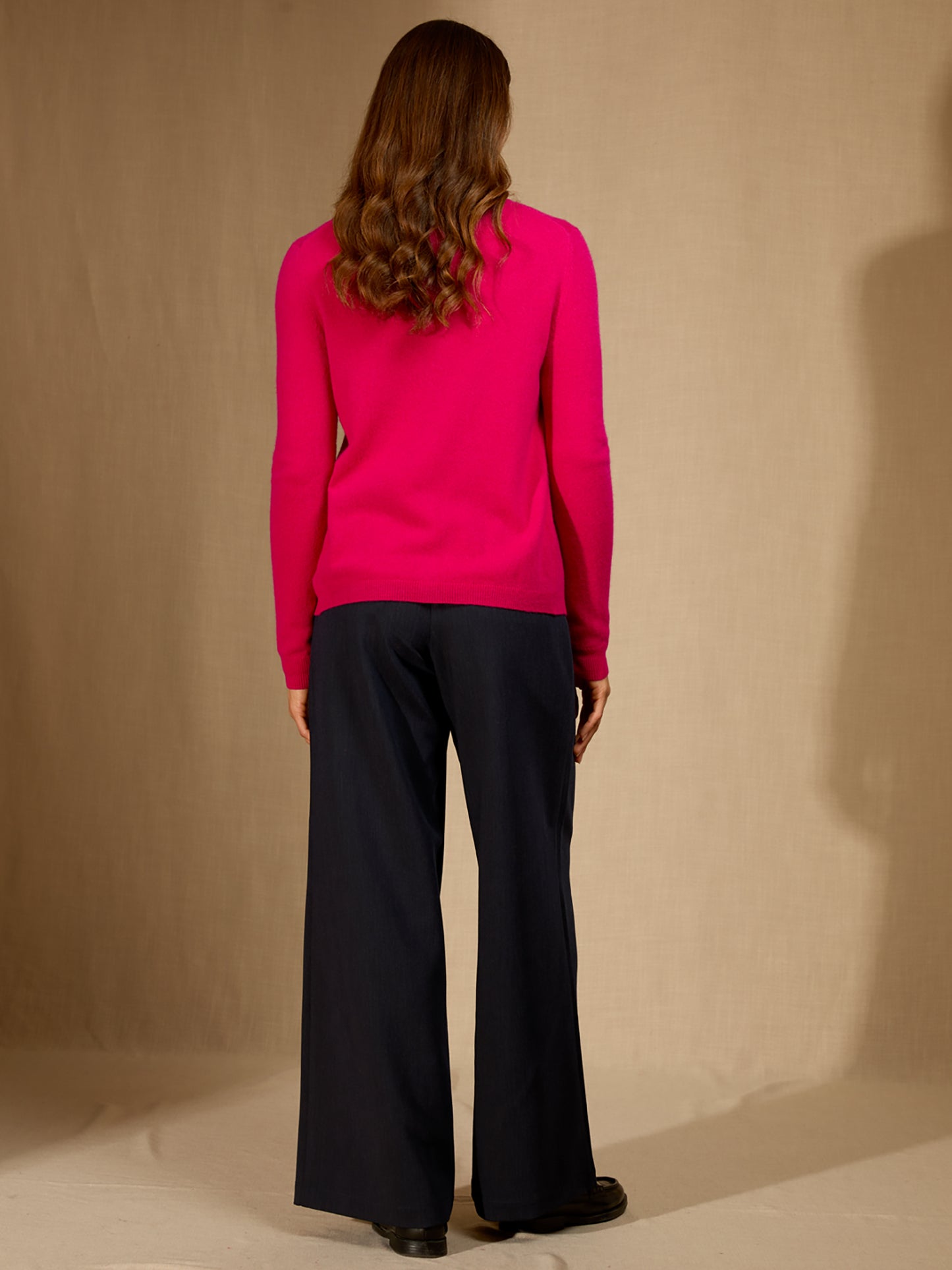 AMY cardigan col rond fuchsia 100% cachemire