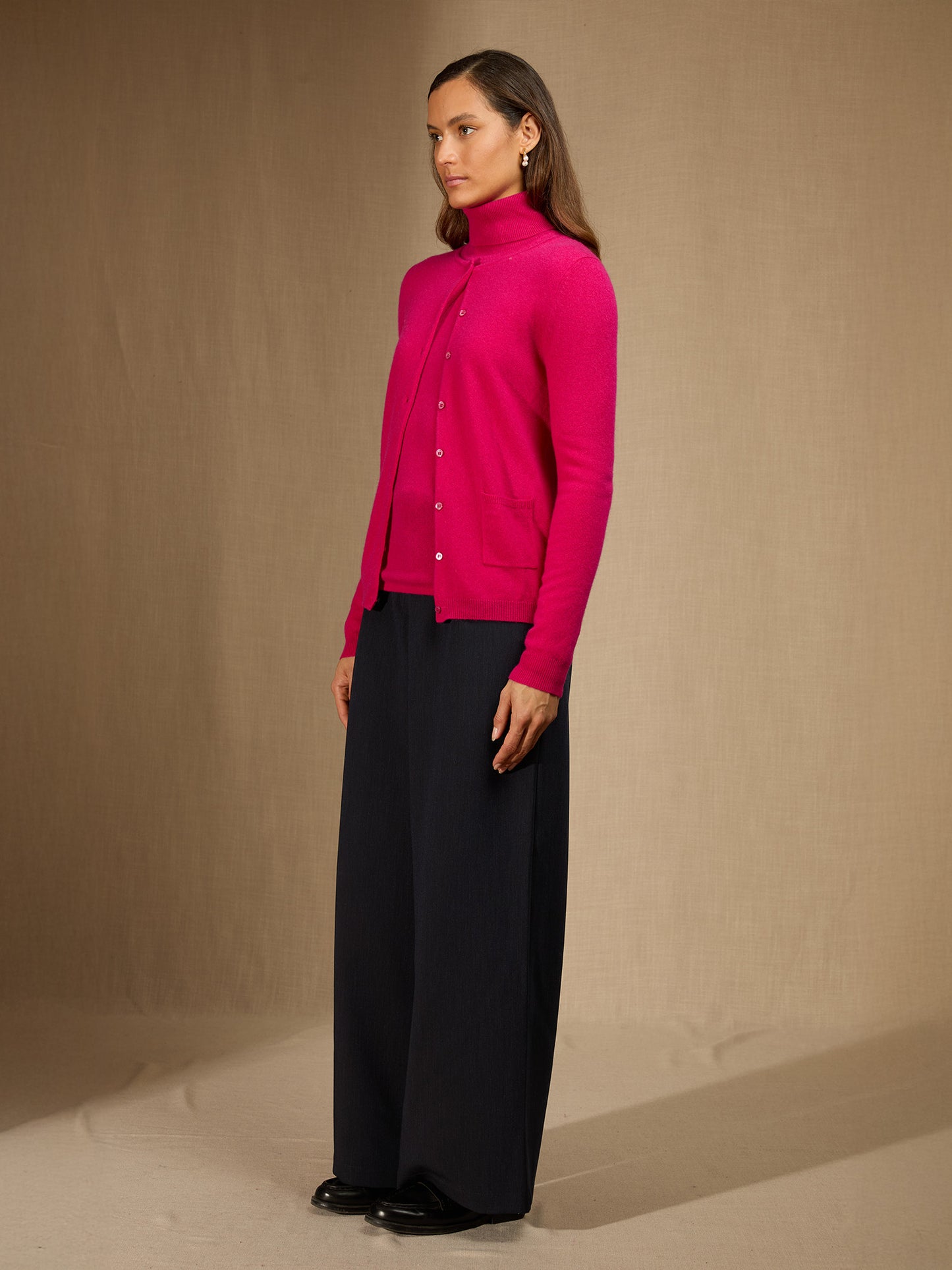 AMY cardigan col rond fuchsia 100% cachemire