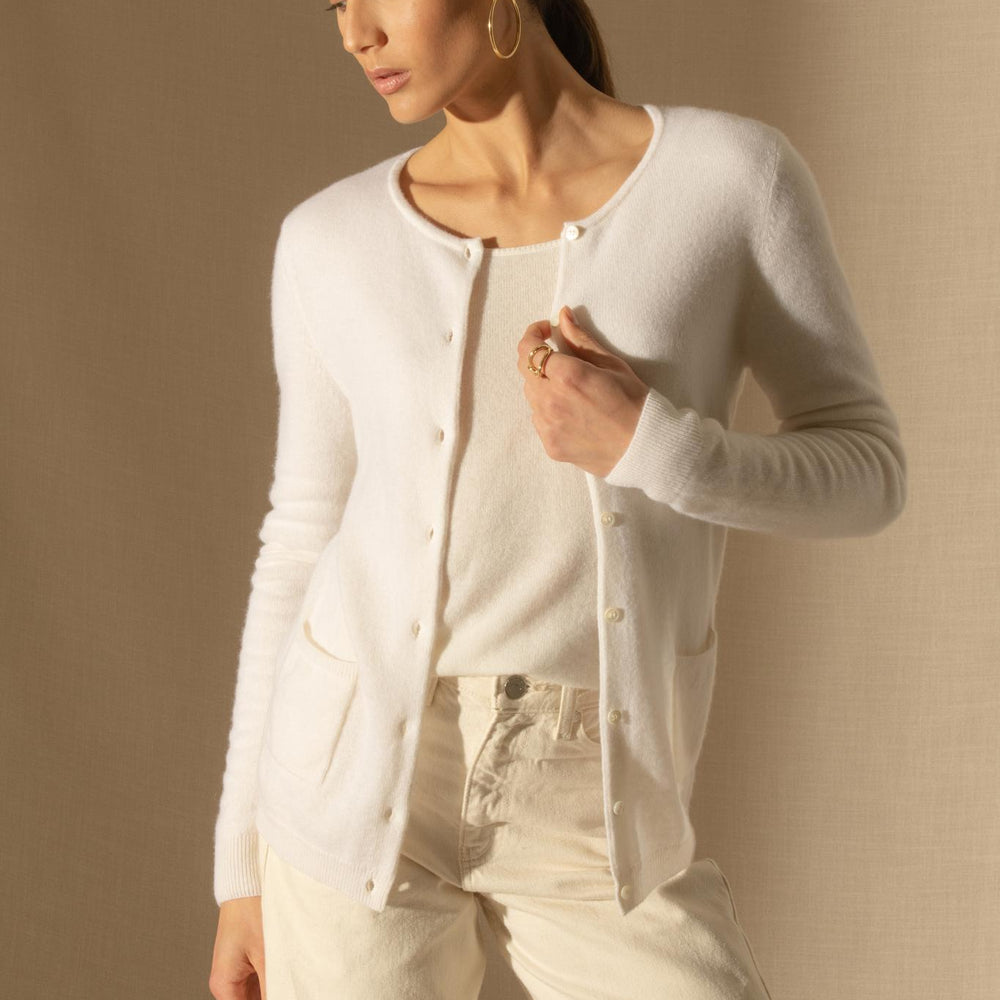 AMY cardigan col rond neige 100% cachemire