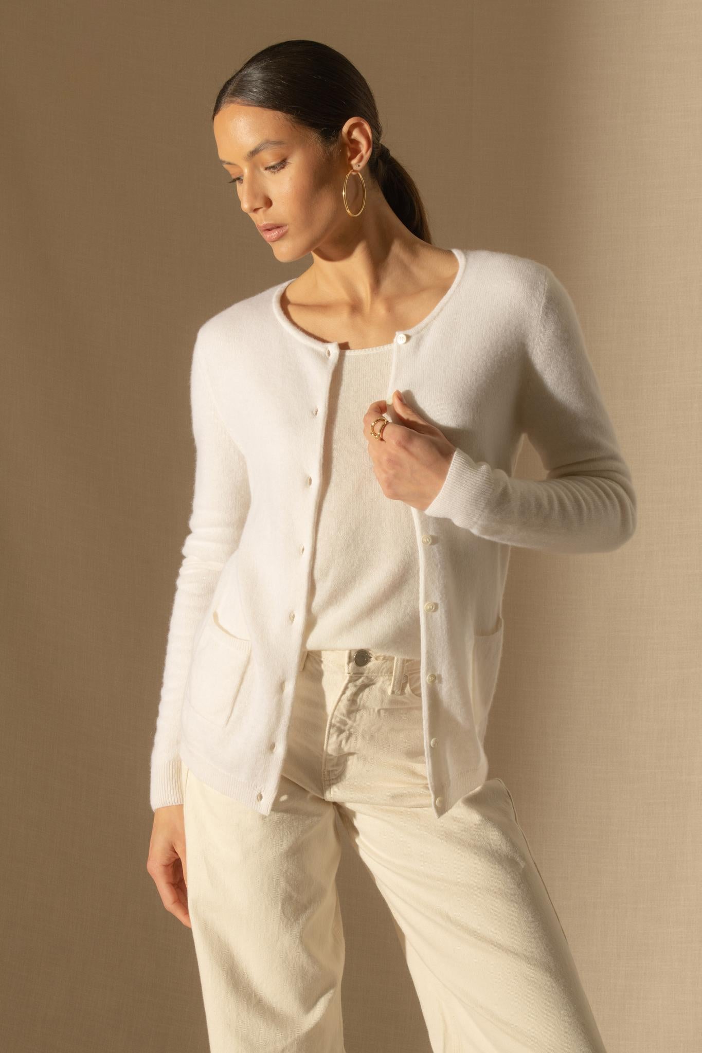 AMY cardigan col rond neige 100% cachemire