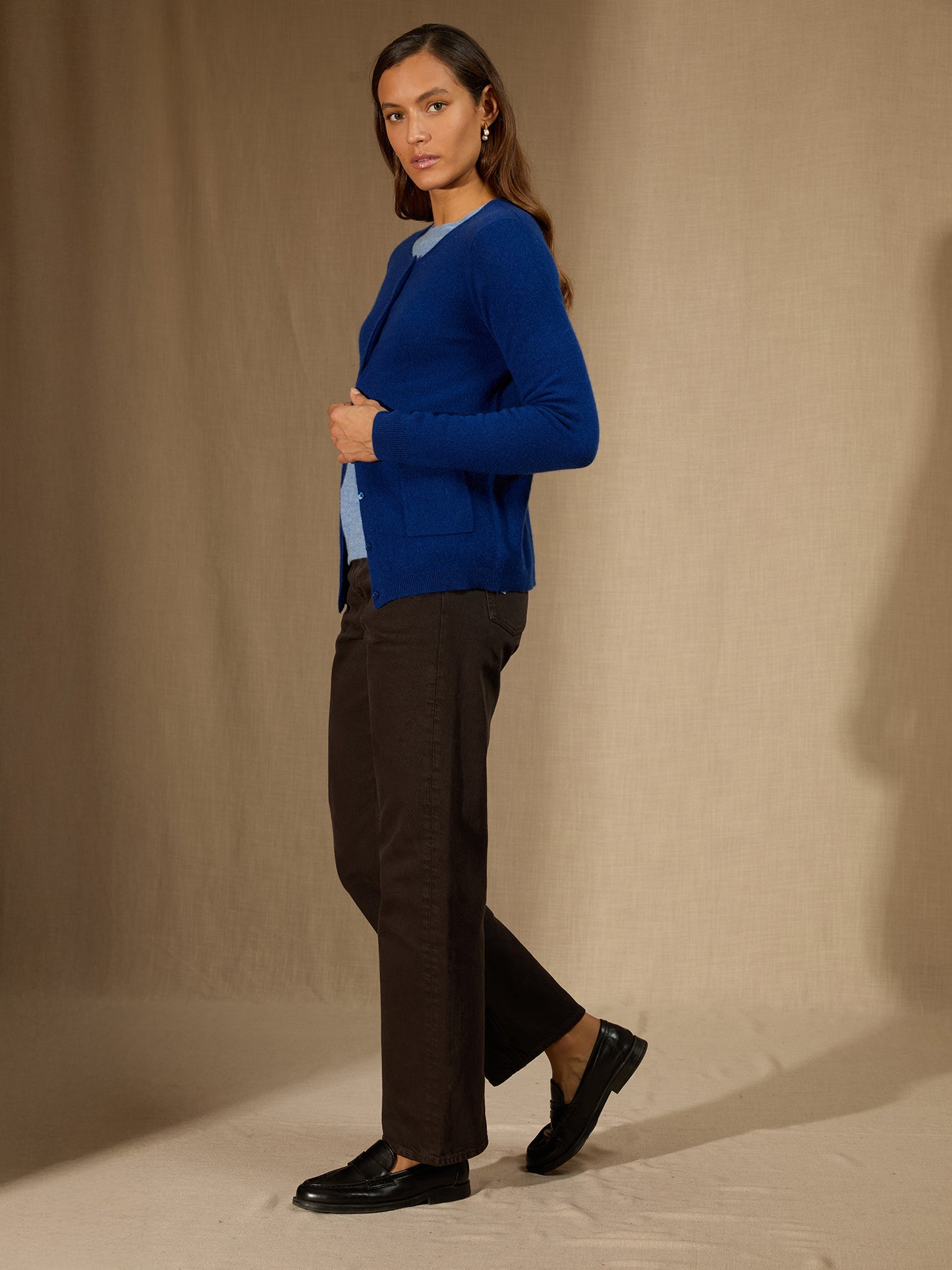 AMY cardigan col rond outremer 100% cachemire