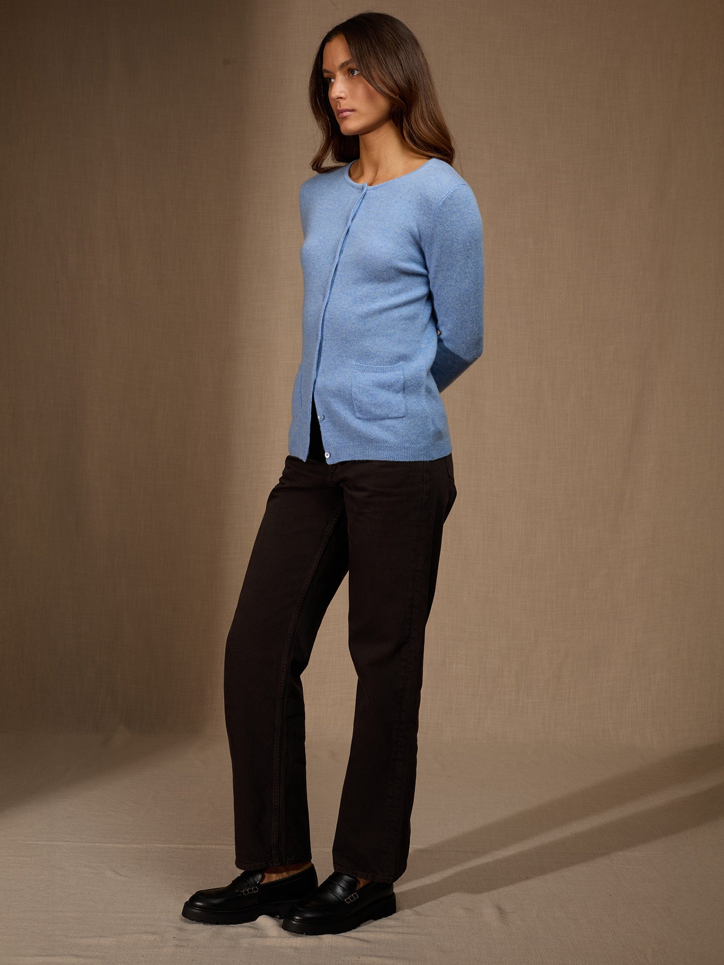 AMY cardigan col rond sky 100% cachemire