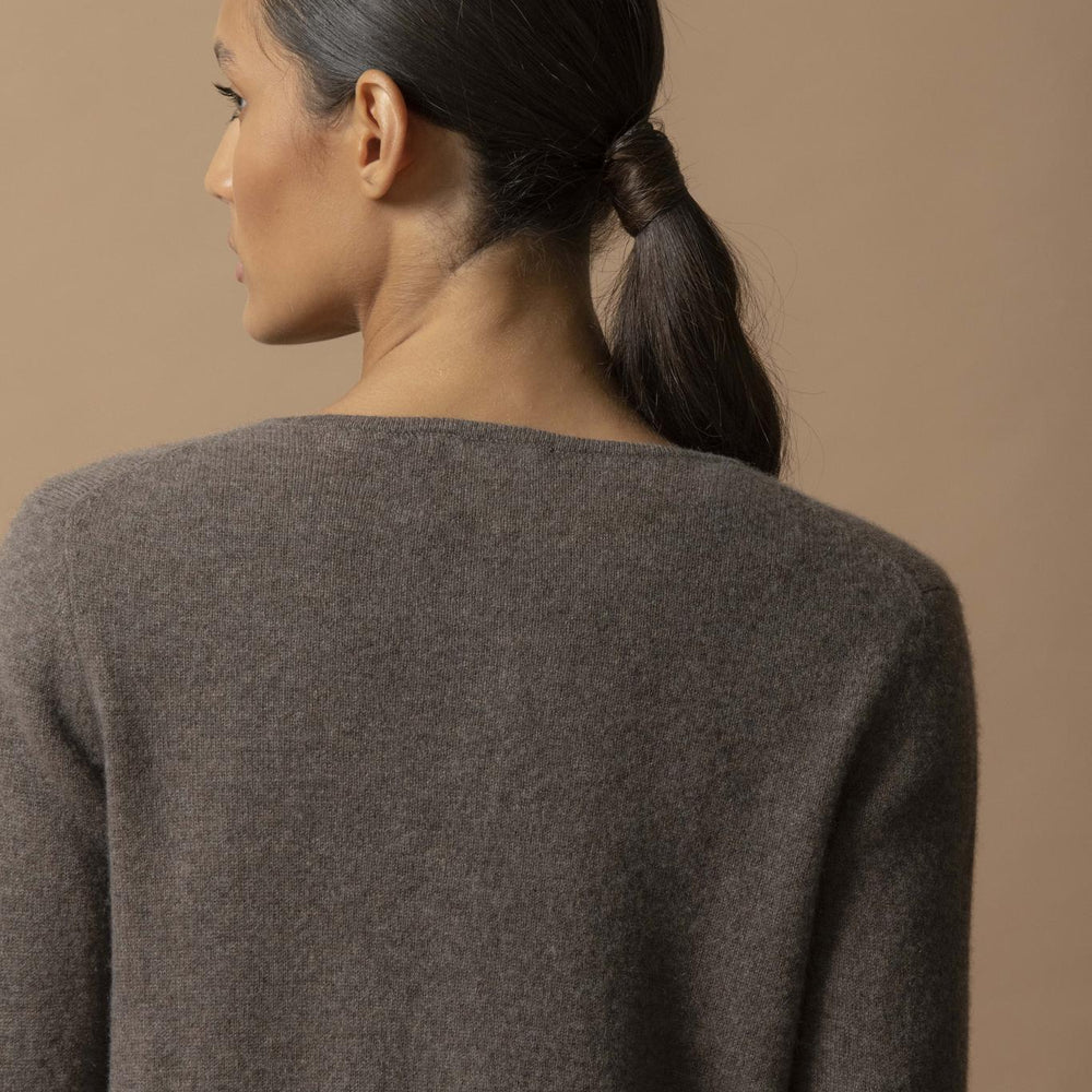AMY cardigan col rond taupe chiné 100% cachemire
