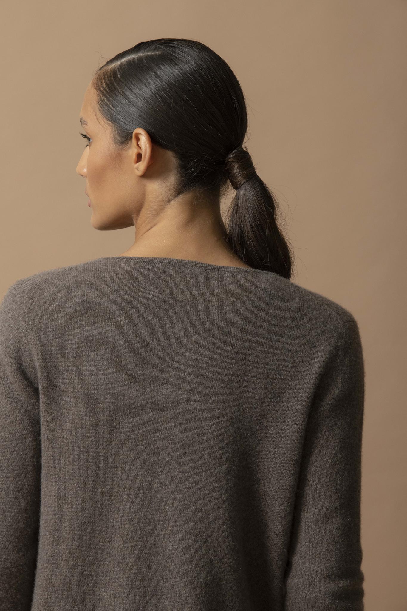 AMY cardigan col rond taupe chiné 100% cachemire