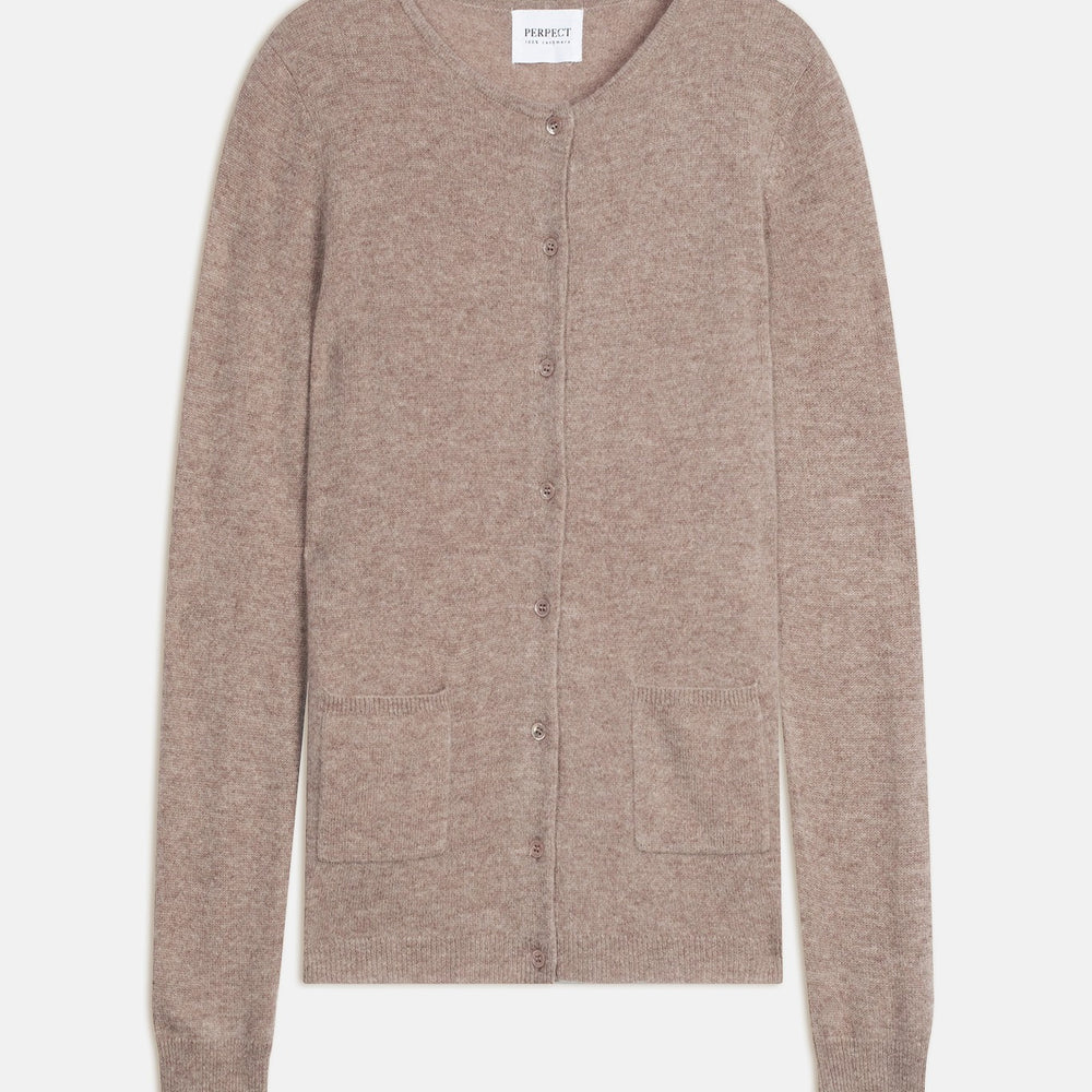 amy cardigan col rond taupe clair chiné 100% cachemire