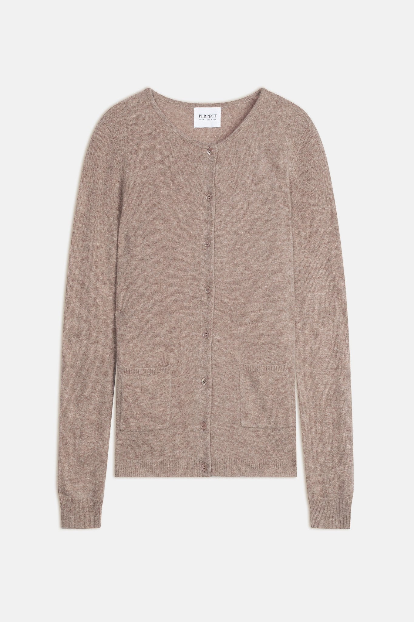 amy cardigan col rond taupe clair chiné 100% cachemire