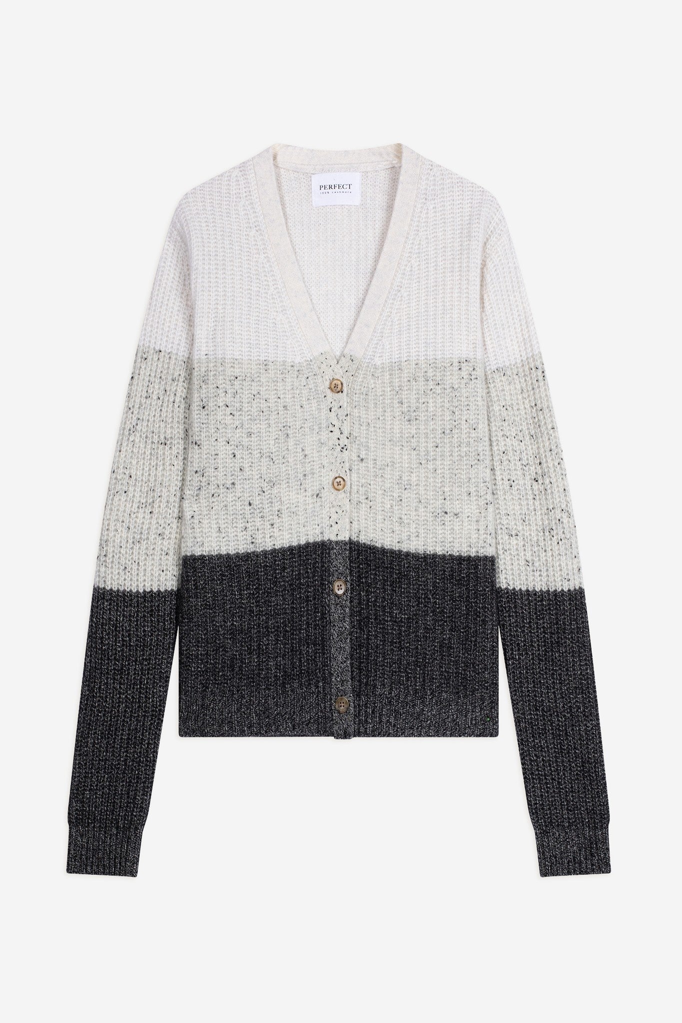 arabella cardigan col v 6 fils tri-color blanc chiné/(gris/noir)/(noir/blanc) 100% cachemire