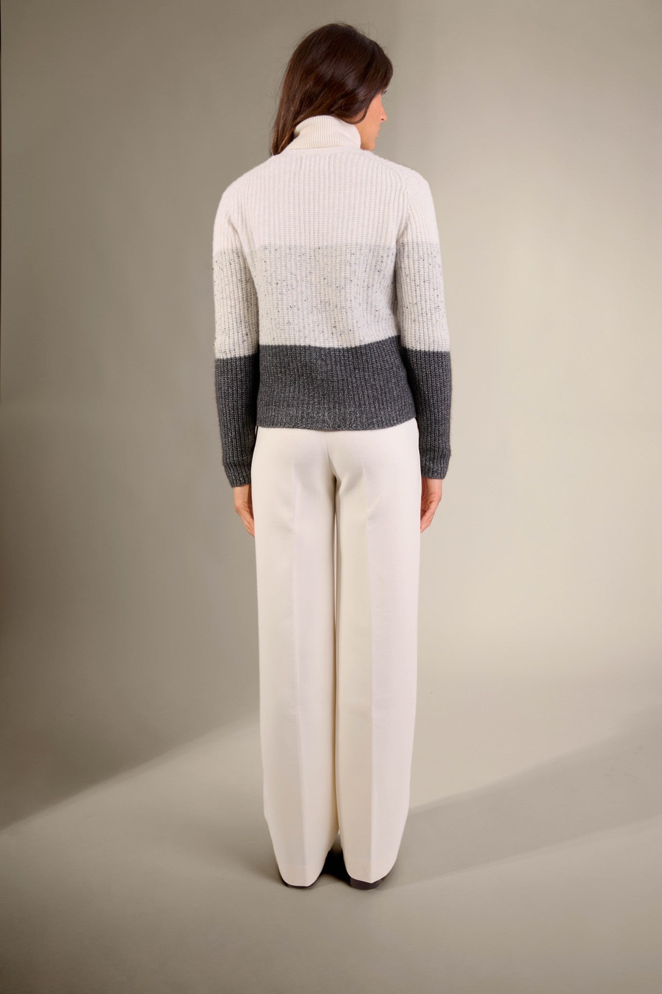 arabella cardigan col v 6 fils tri-color blanc chiné/(gris/noir)/(noir/blanc) 100% cachemire