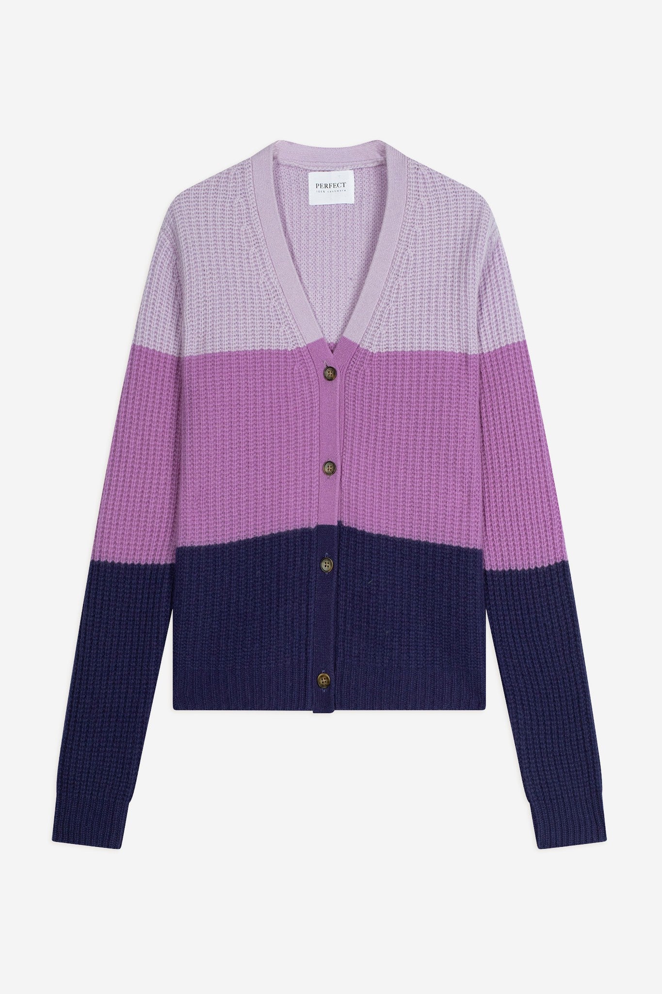 arabella cardigan col v 6 fils tri-color mauve/parme/purple 100% cachemire