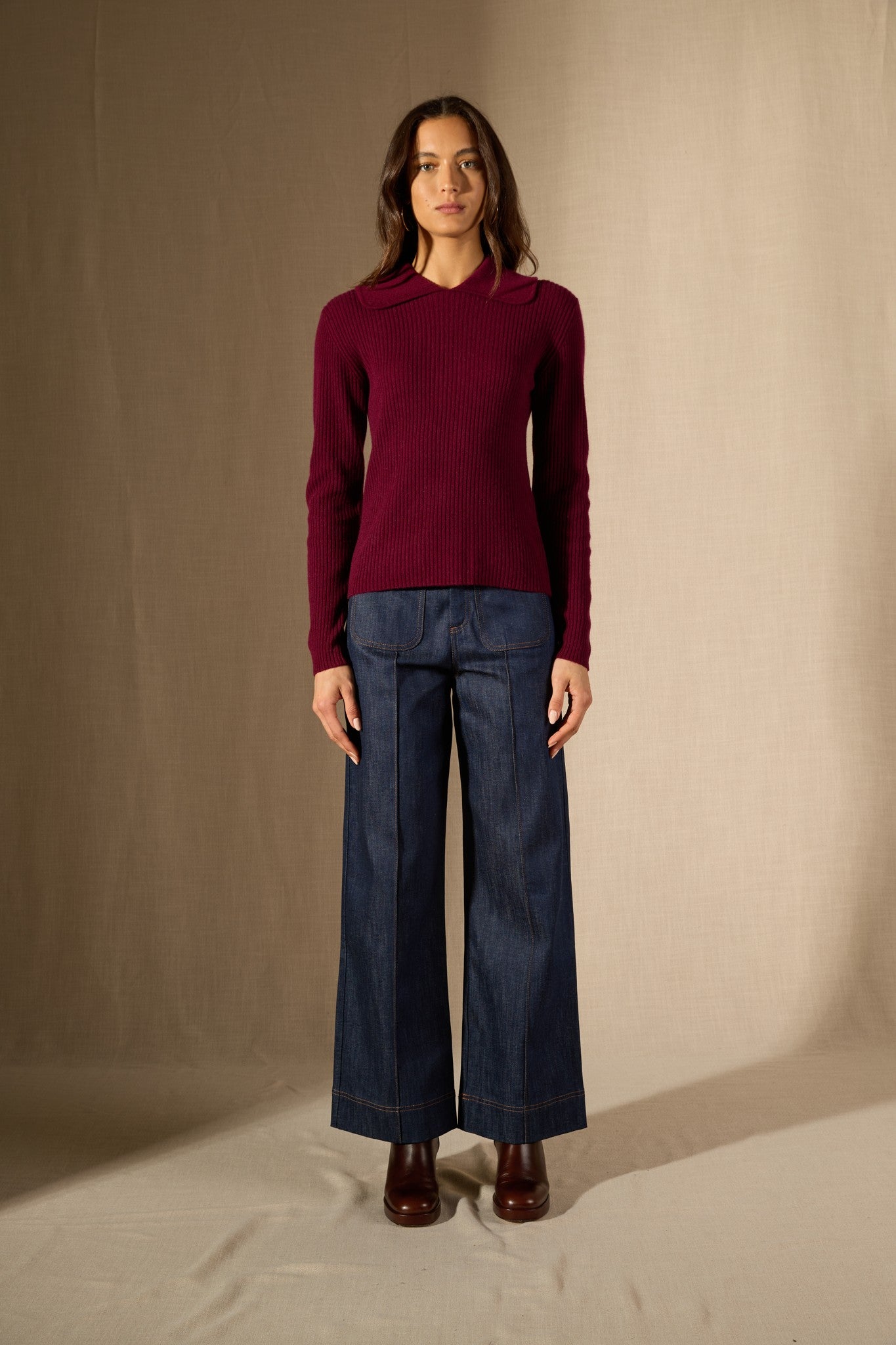 arlena pull col claudine bordeaux 100% cachemire