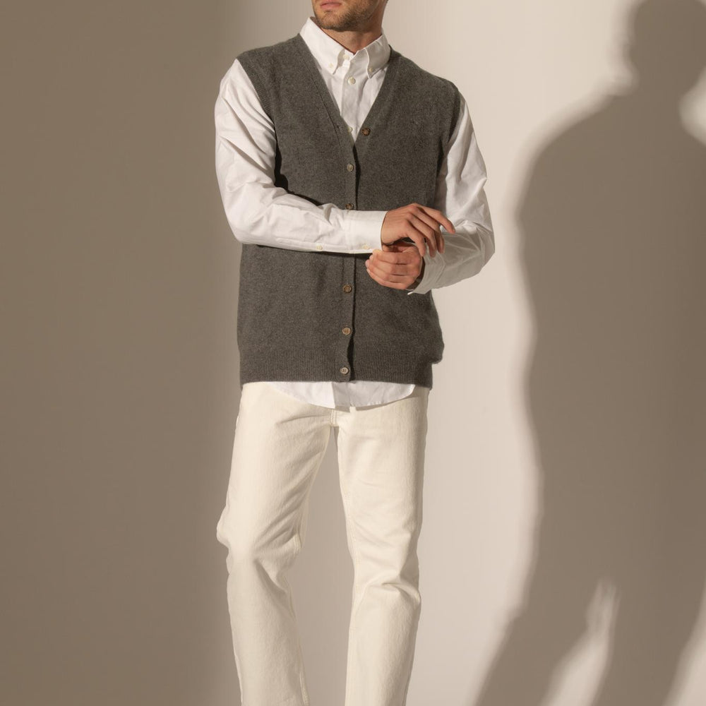 ARTHUR cardigan col v sans manches anthracite chiné 100% cachemire