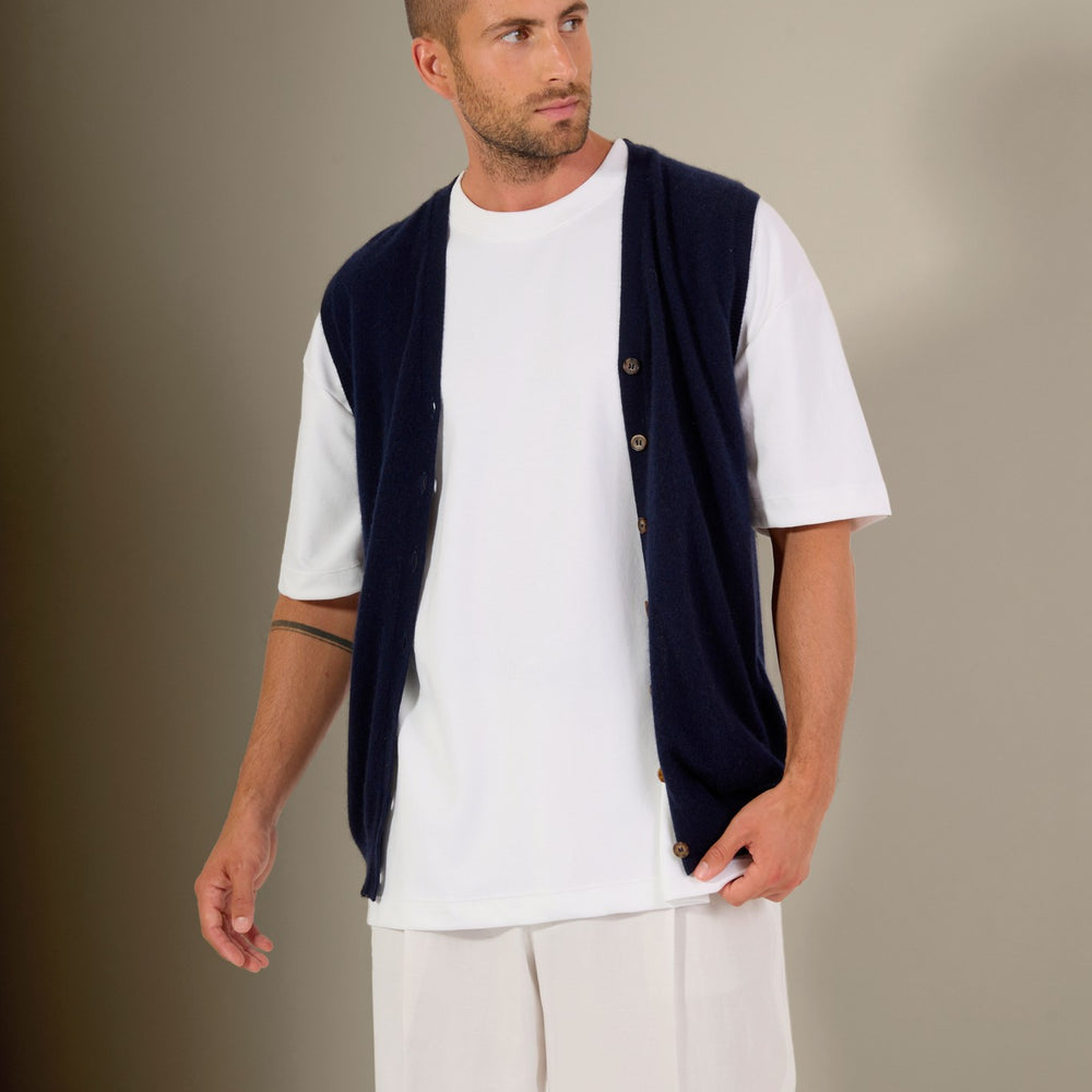 arthur cardigan col v sans manches navy 100% cachemire